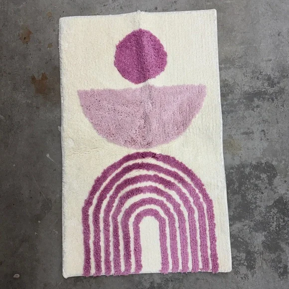 Pink Boho Bathroom Mat Pink Home Decor Cute bathmat light pink art modern NWT - Picture 3 of 6